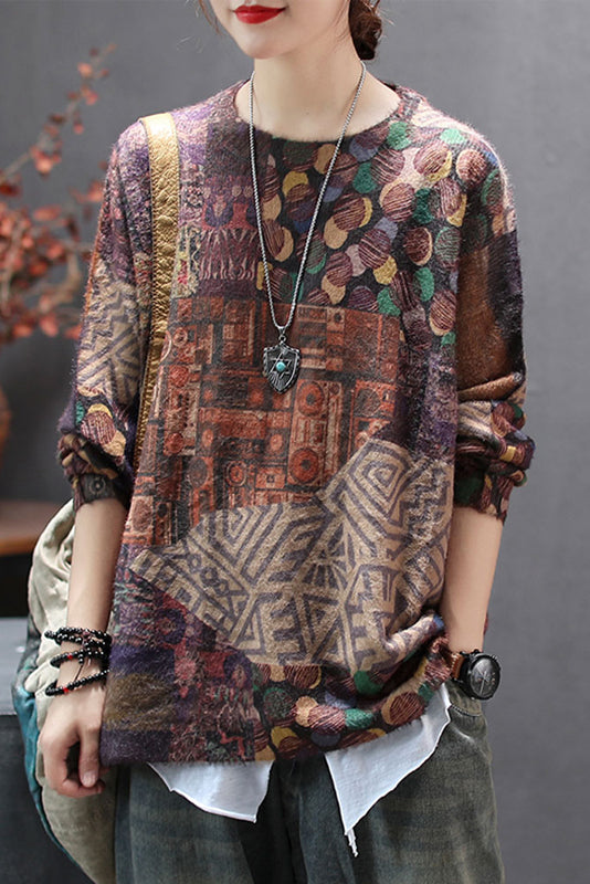 -loose Sweater Imitation Mink Velvet Print Top