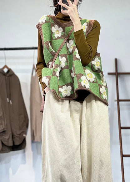 Green Oversized Knit Vests Winter