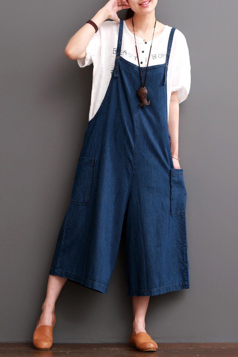 Cowboy Blue Causel Loose Overalls Big Pocket Trousers Outfits