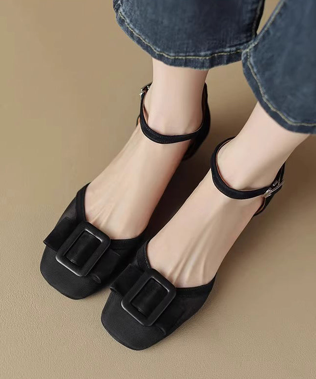 Light Purple Splicing Hollow Out Chunky Heel Sandals