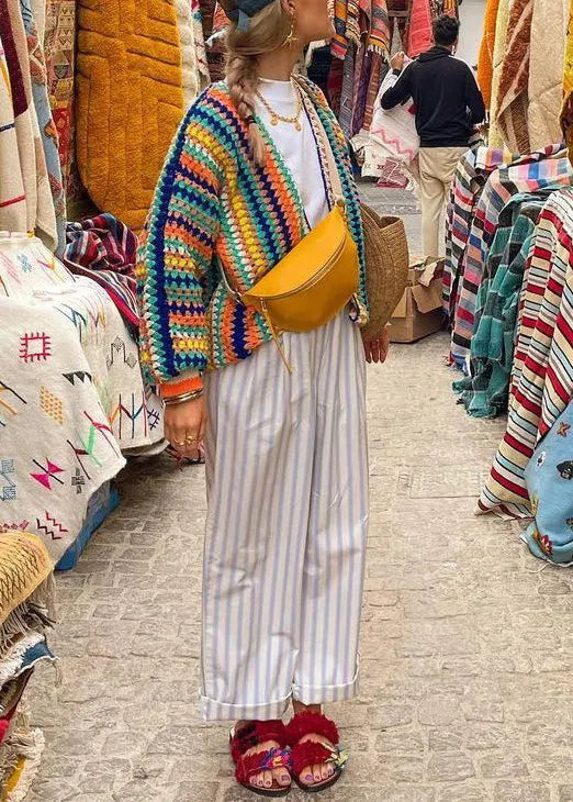 Rainbow V Neck Short Knit Cardigan Fall