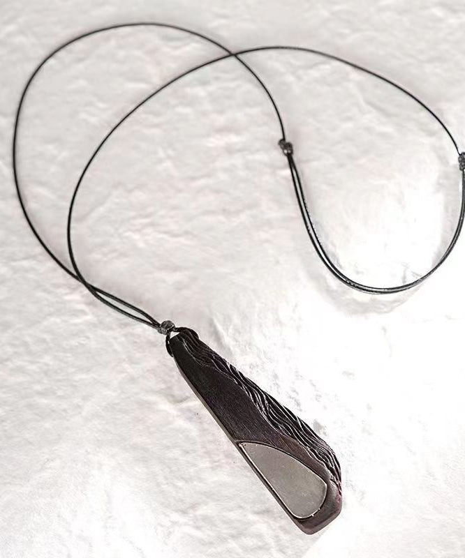Black Asymmetricar Ebony Sweater Pendant Necklace