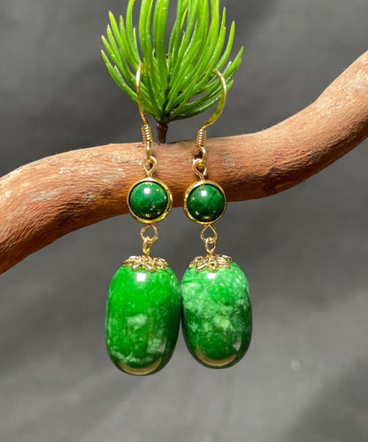 Art Green 14k Gold Dry Green Jade Drop Earrings