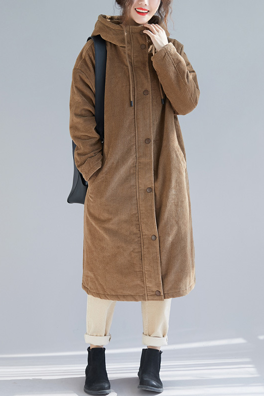 -winter Lamb Fleece Mid Length Coat Corduroy Hooded Coat