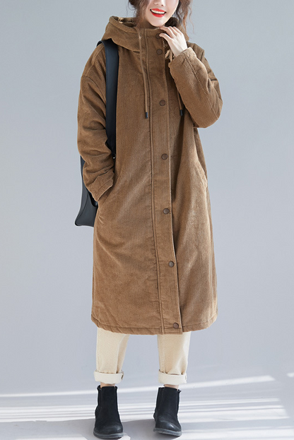 -winter Lamb Fleece Mid Length Coat Corduroy Hooded Coat