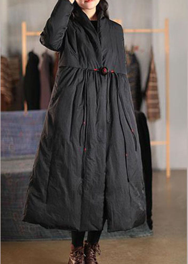 Black Pockets Duck Down Witner Coats Stand Collar Button Winter
