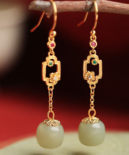 Cyan Sterling Silver Overgild Inlaid Gem Stone Jade Drop Earrings