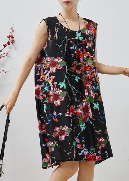 Black Oversized Print Cotton Mid Dress Summer
