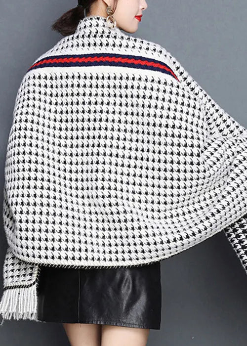 Plaid Tasseled Pockets Patchwork Knit Blended Cardigans Fall
