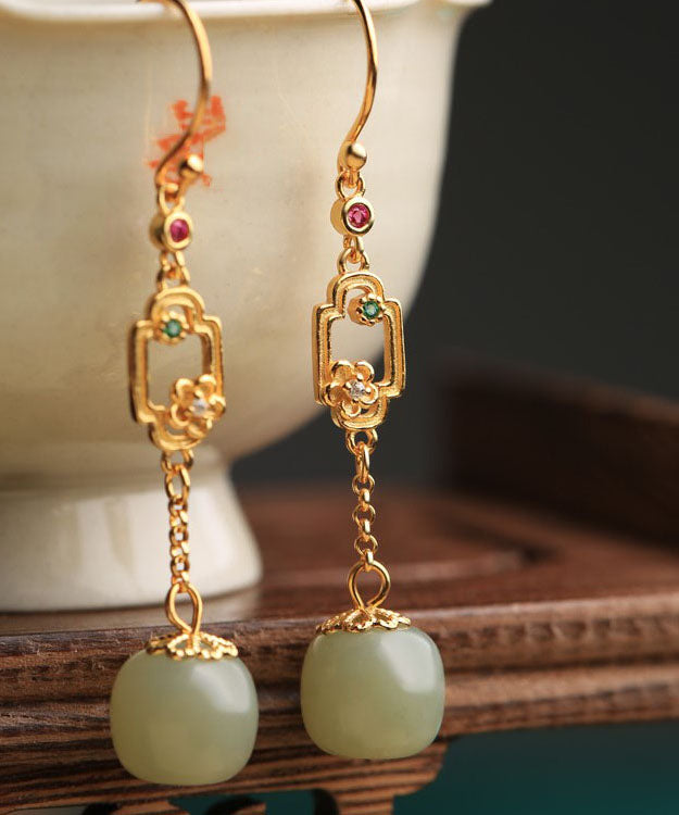 Cyan Sterling Silver Overgild Inlaid Gem Stone Jade Drop Earrings
