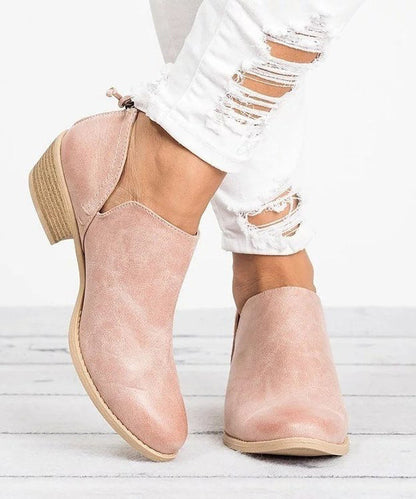 Pink Suede Zippered Splicing Ankle Boots