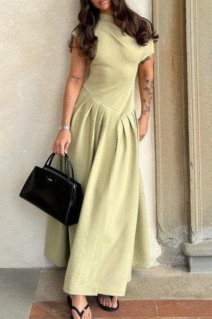 Street Color Ruched Irregular Oblique Collar Sleeveless Dresses(3 Colors)