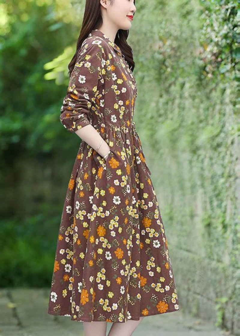 Handmade Brown Cinched Cotton Vacation Dresses Spring