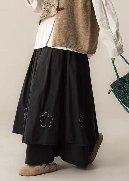 Black Embroidered Layered Cotton Holiday Skirts Spring
