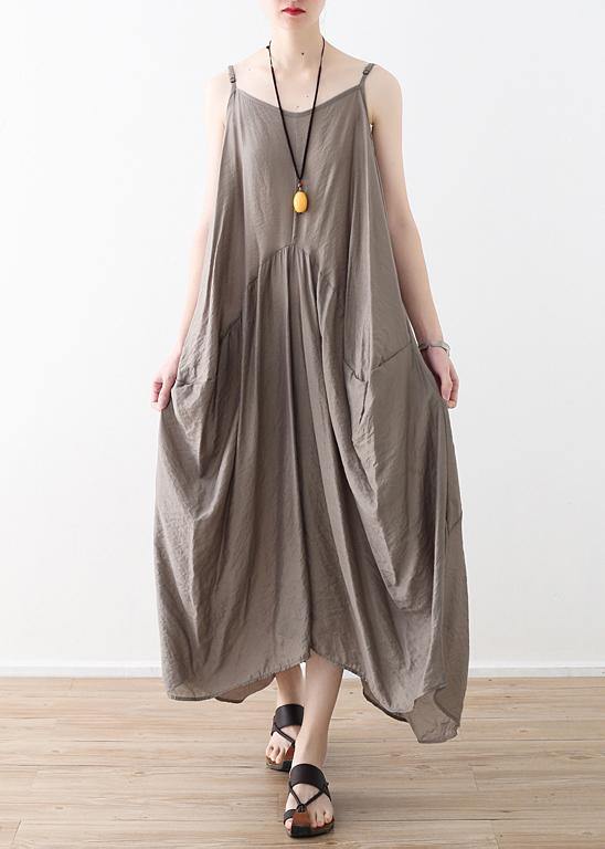 Sleeveless Cotton Long Shirts Linen Gray Kaftan Dress Summer