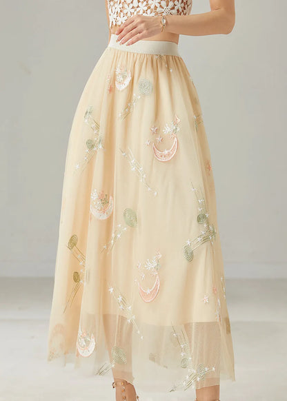 Apricot Original Design Embroidered Tulle Skirt Summer