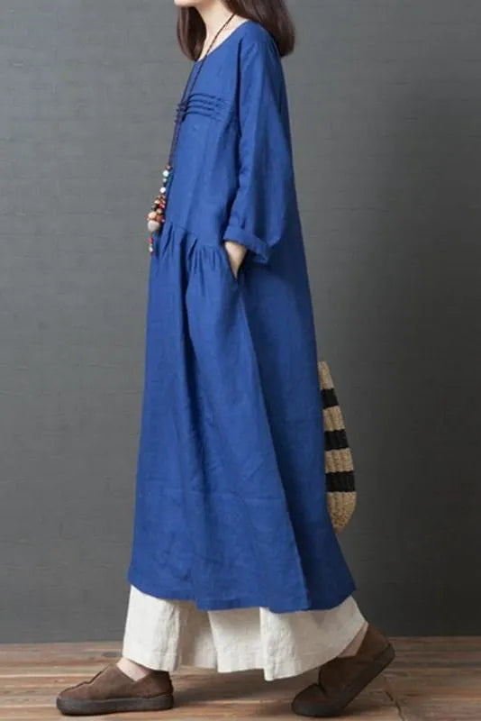 Korea Style Loose Linen Maxi Dresses for
