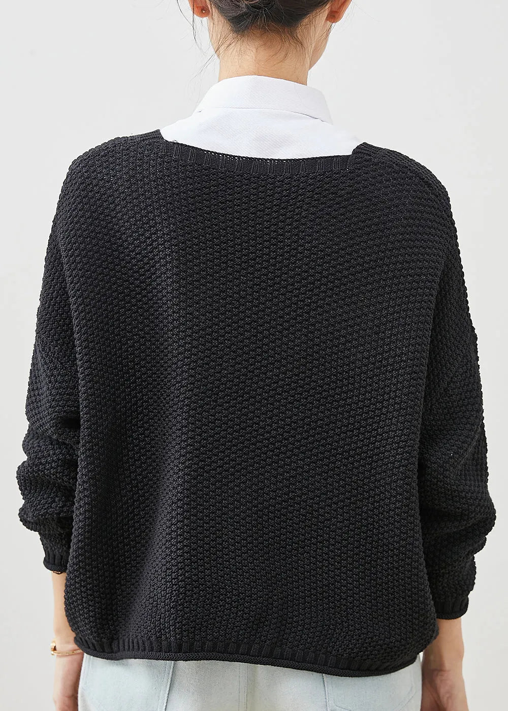 Black Oversized Button Knit Coat Spring