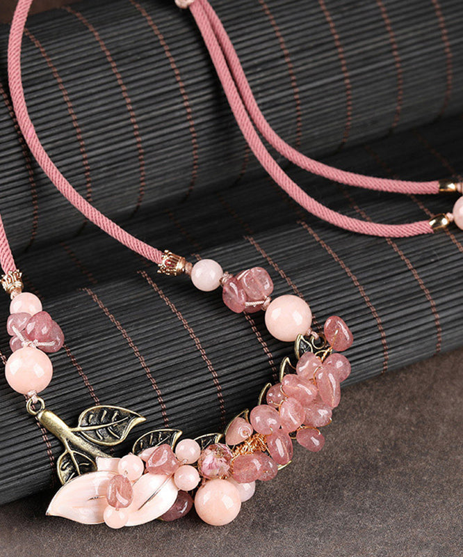 Pink Copper Overgild Cloisonne Coloured Glaze Strawberry Crystal Gratuated Bead Necklace