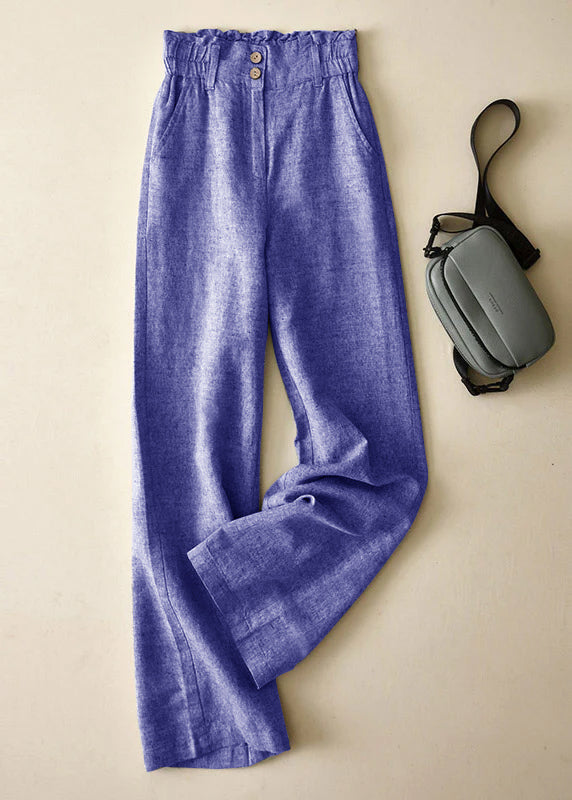 Red High Waist Button Linen Straigh Pants Summer