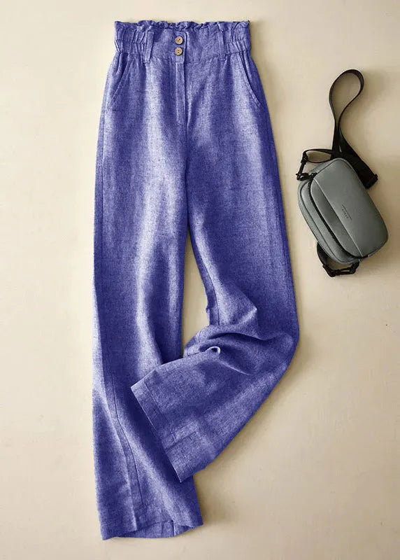 Red High Waist Button Linen Straigh Pants Summer
