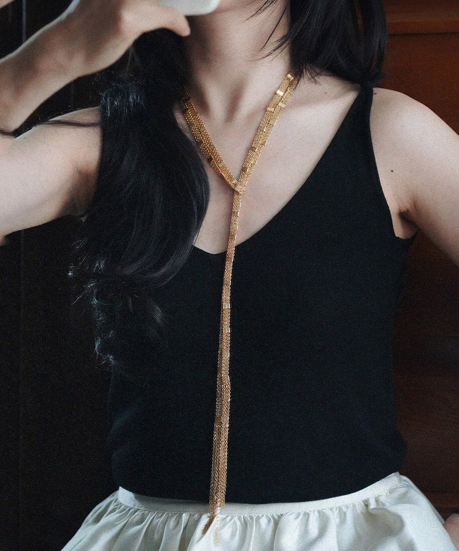 Gold Copper Overgild Multi Layer Tassel Pendant Necklace