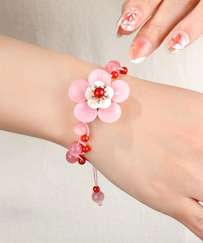 Light Pink Coloured Glaze Shell Flower Cat's Eye Garnet Charm Bracelet