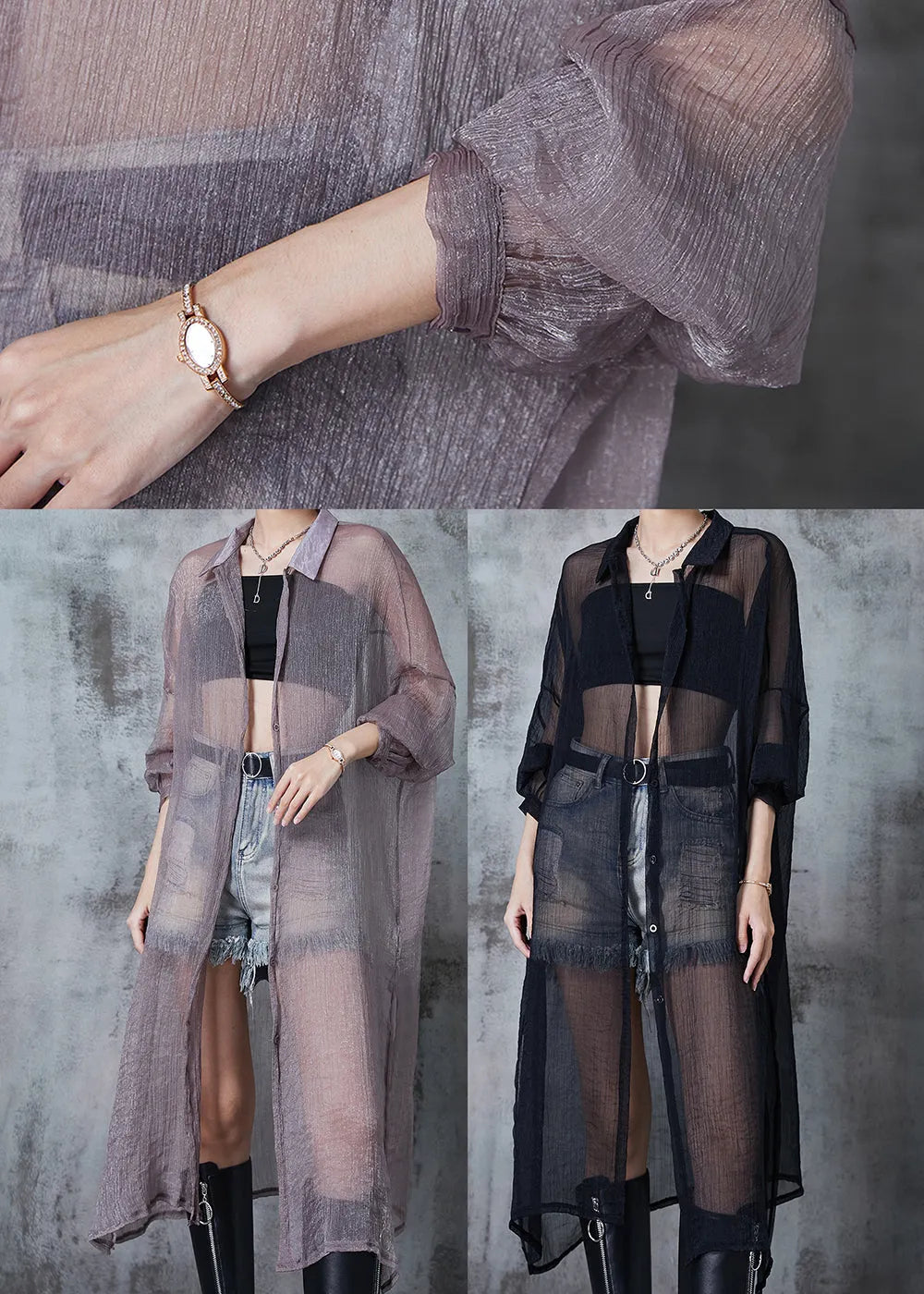 Grey Tulle Upf 50+ Cardigans Oversized Side Open Summer