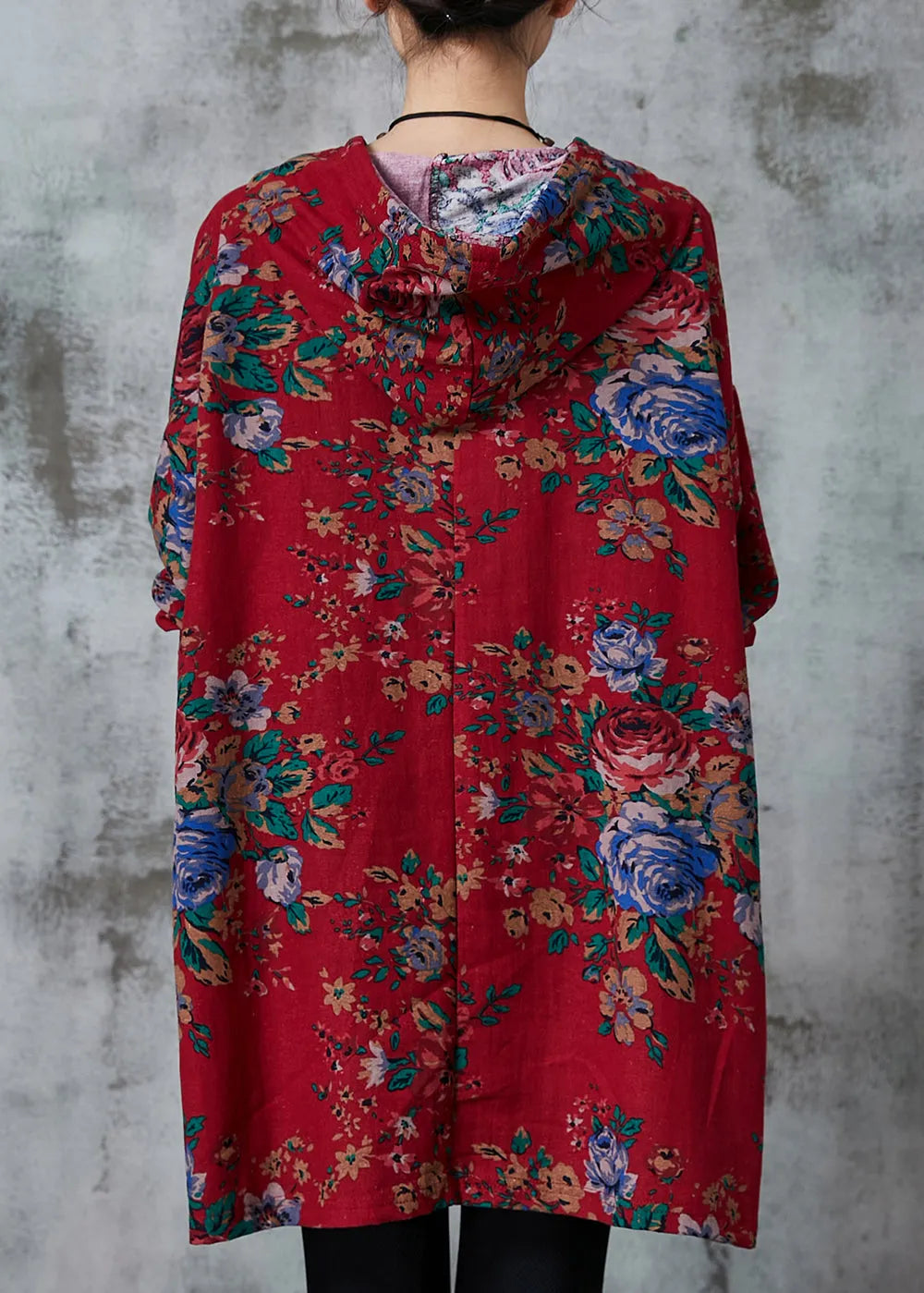 Red Oversized Print Cotton Loose Sweatshirts Dress Spring