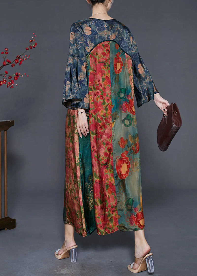 Organic Colorblock Oversized Print Silk Maxi Dresses Spring