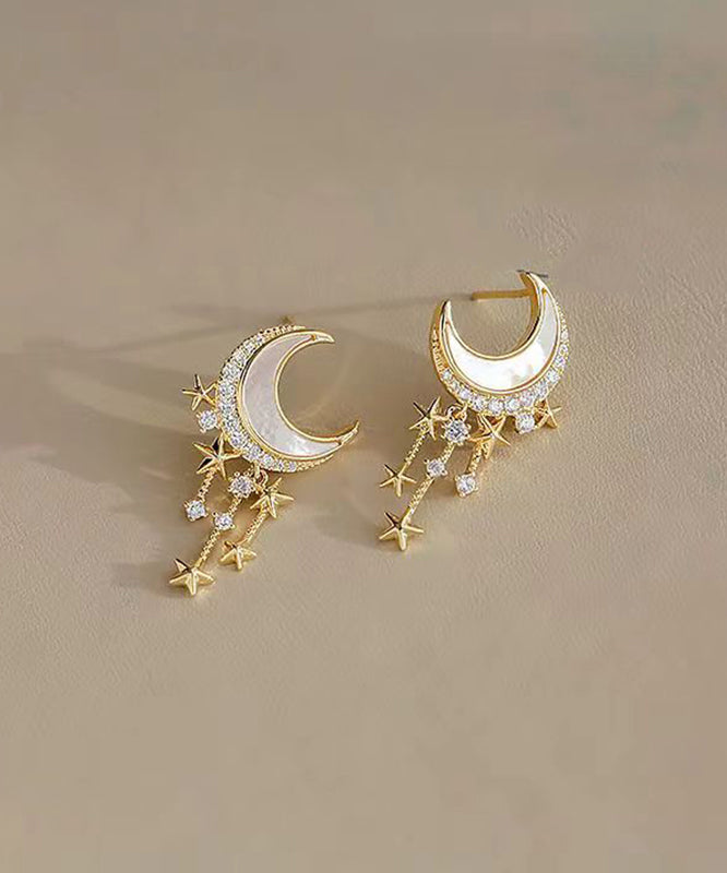 Gold Sterling Silver Overgild Zircon Moon Star Drop Earrings