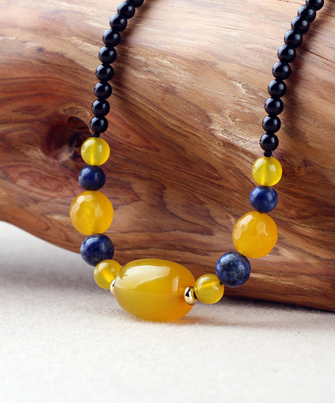 Yellow Agate Gem Stone Gratuated Bead Necklace
