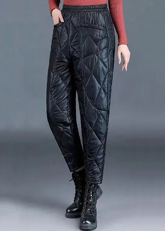 Black Pockets Oversized Fine Cotton Filled Crop Pants Elastic Waist