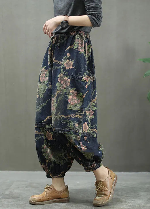 Blue Print Denim Lantern Trousers Spring