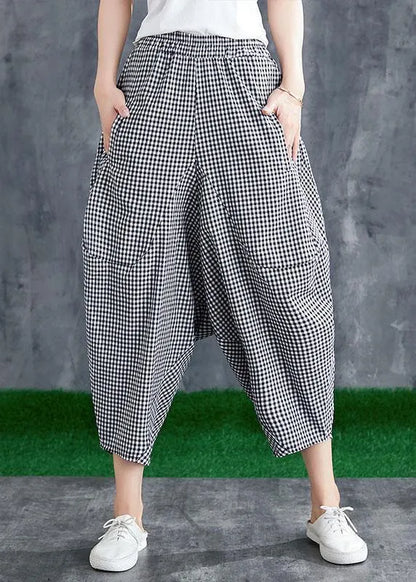 Summer Cotton Linen Plaid Loose Harlan Pants Pants