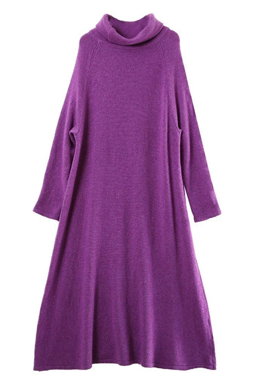 -winter Wool High Collar Long Sleeve Dress