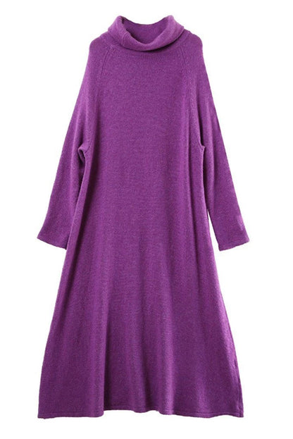 -winter Wool High Collar Long Sleeve Dress