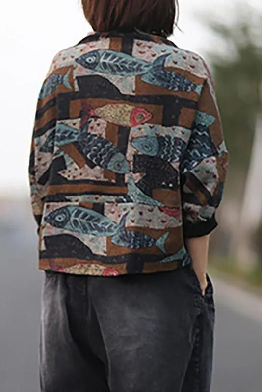 Limited Stock- Literary Fish Leaf Loose -t-shirt