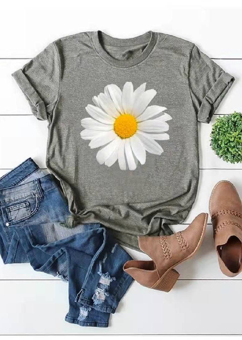 Limited Stock- Shoulder Sleeve Loose Sunflower Printed T-shirt
