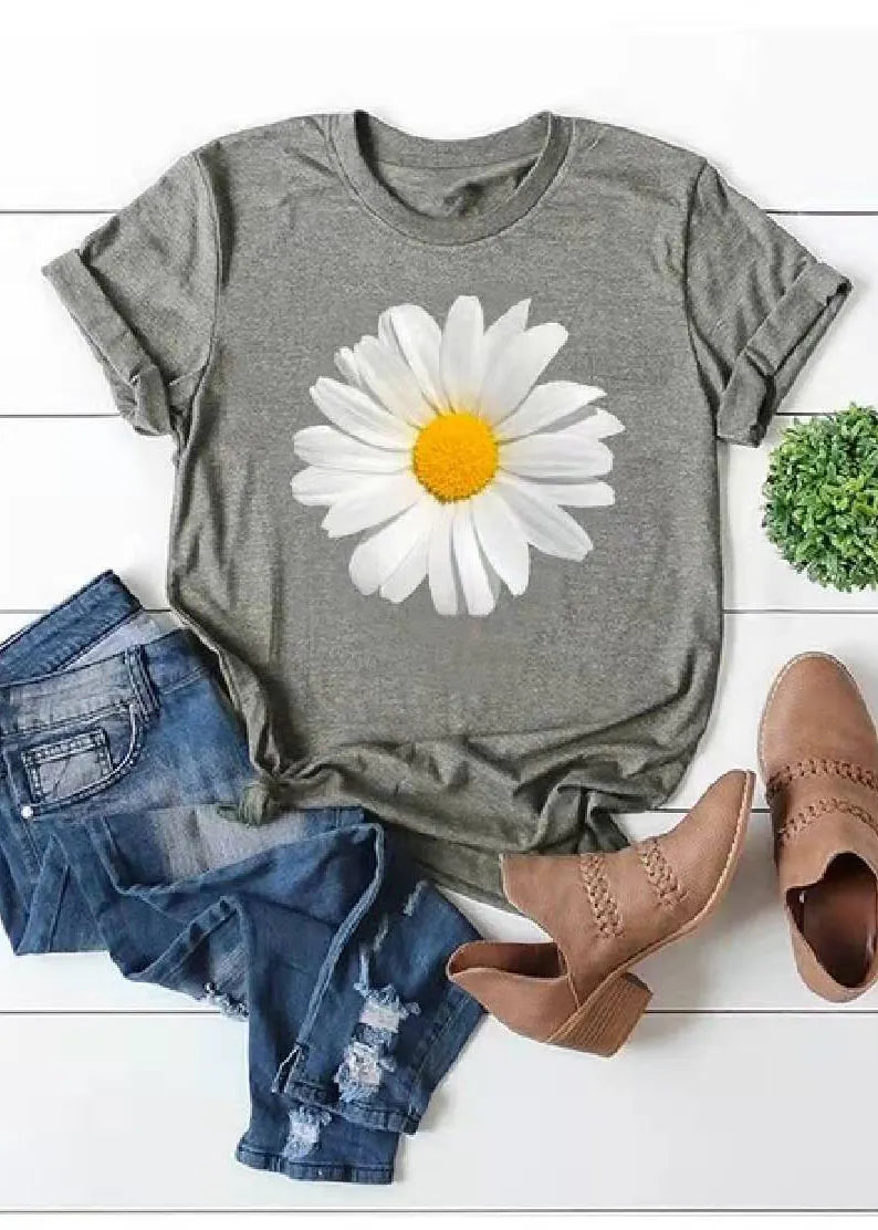Limited Stock- Shoulder Sleeve Loose Sunflower Printed T-shirt