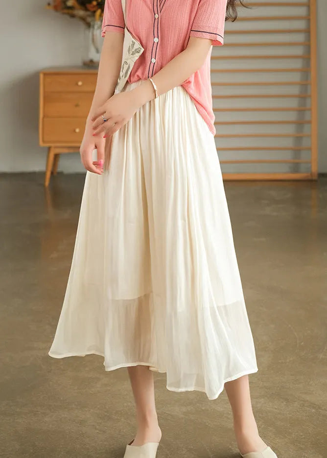Apricot Elastic Waist Exra Large Hem Silk Skirts Summer