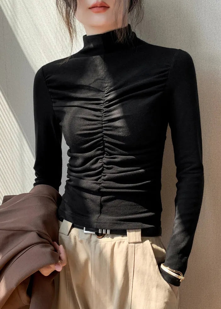 Black Turtleneck Patchwork Top Fall