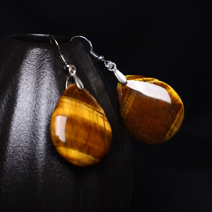 Green Aventurine Healing Drop Earrings With Pink Crystal & Tiger Eye