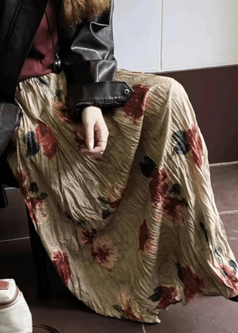 Wrinkled Print Pockets Cotton Skirt Summer