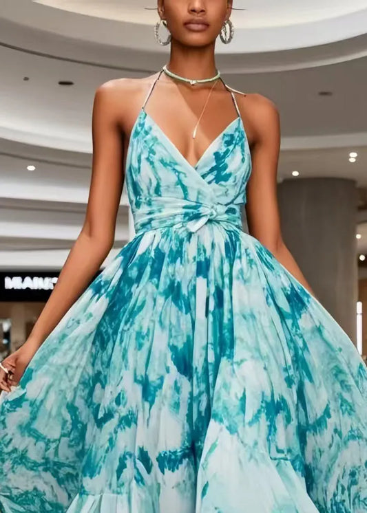 Blue Print Exra Large Hem Chiffon Mini Dress Summer