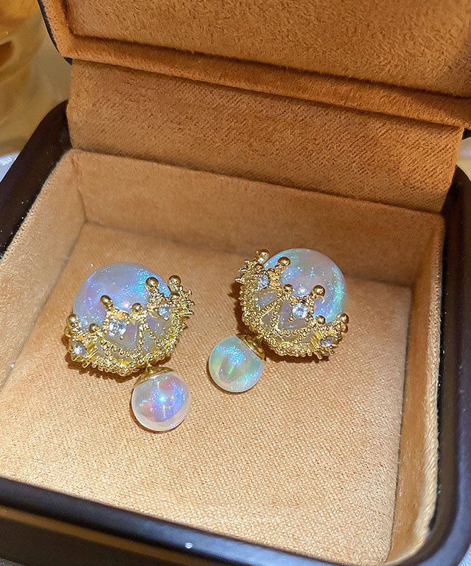 White Alloy Zircon Pearl Stud Earrings