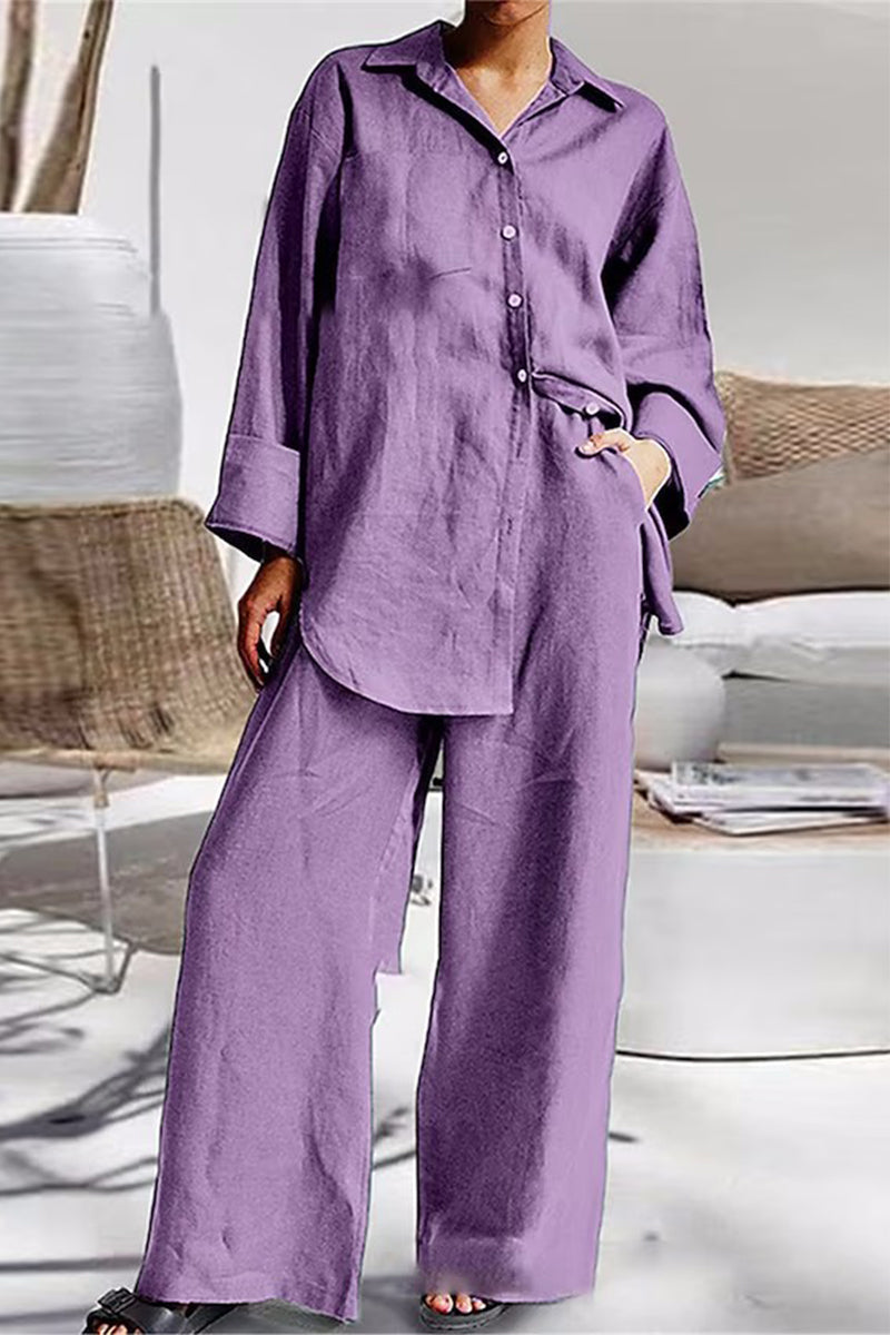 Simplicity Pocket Turndown Collar Long Sleeve Two Pieces(8 Colors)