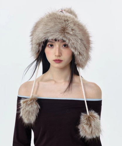 Jacquard Knitted Thick Warm Fleece Fur Boonie Hat