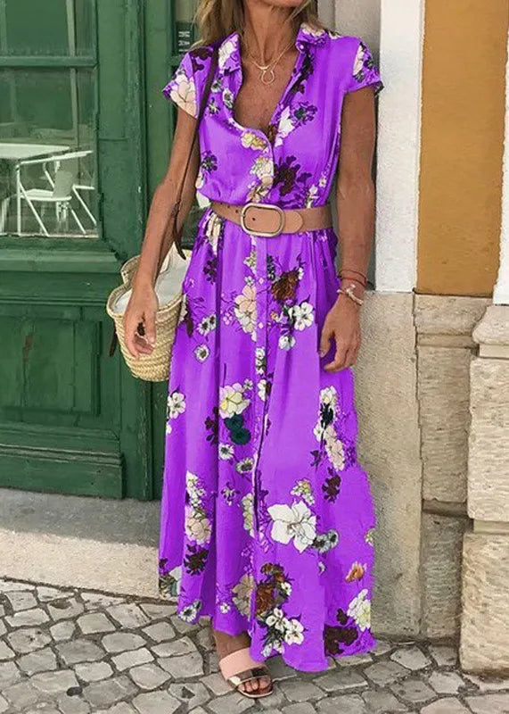 Boutique Blue Peter Pan Collar Print Cotton Maxi Dresses Summer