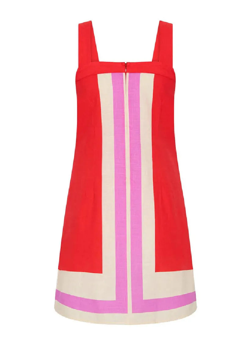 Unique Red Square Collar Cotton Spaghetti Strap Dress Summer